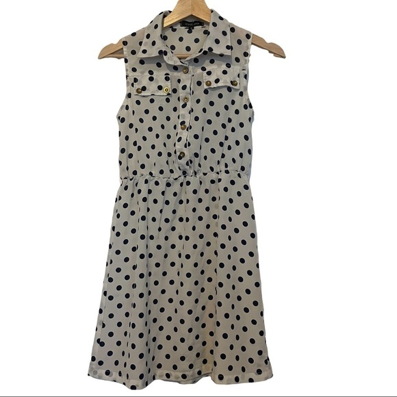 C’est Moi white with black polka dots sleeveless dress CUTE! - Picture 1 of 7